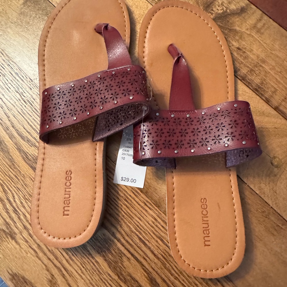 Maurices Brown and Red Sandals with Sparkly Straps